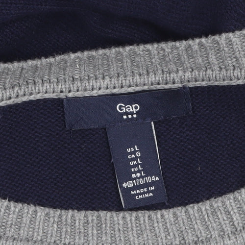Gap Women's Blue Striped Crew Neck Cotton Jumper Size L
