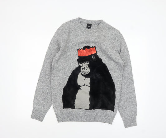 River Island Mens Grey XS Gorilla Graphic Crew Neck Jumper