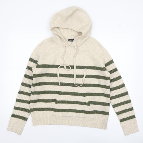 Marks and Spencer Women’s Beige Striped Hooded Knit Jumper Size S