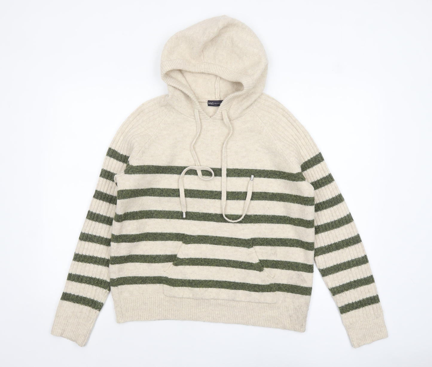Marks and Spencer Women’s Beige Striped Hooded Knit Jumper Size S