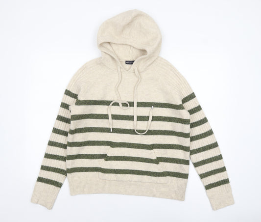 Marks and Spencer Women’s Beige Striped Hooded Knit Jumper Size S