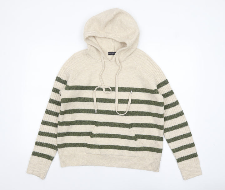Marks and Spencer Women’s Beige Striped Hooded Knit Jumper Size S