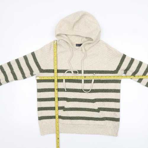 Marks and Spencer Women’s Beige Striped Hooded Knit Jumper Size S