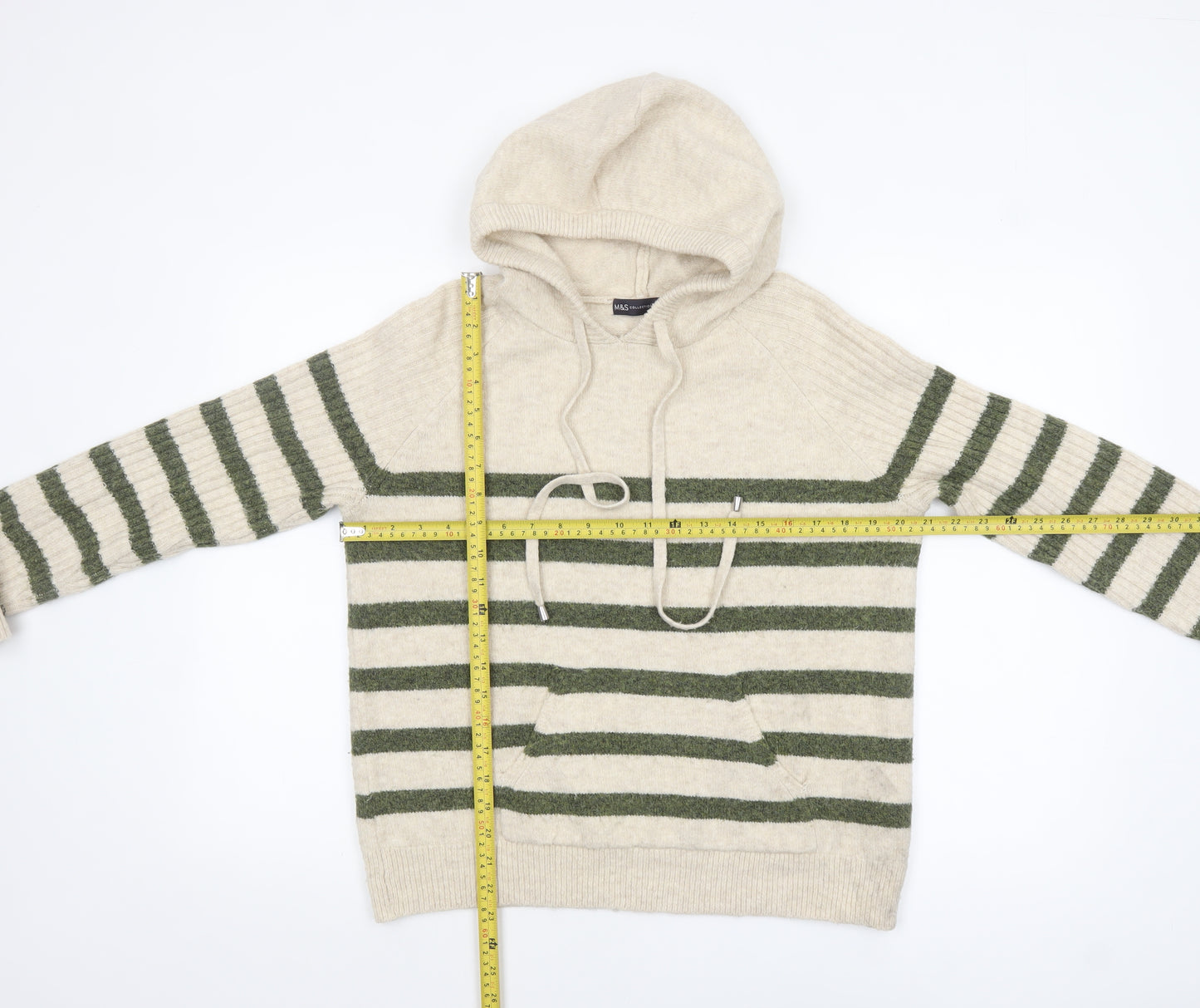 Marks and Spencer Women’s Beige Striped Hooded Knit Jumper Size S