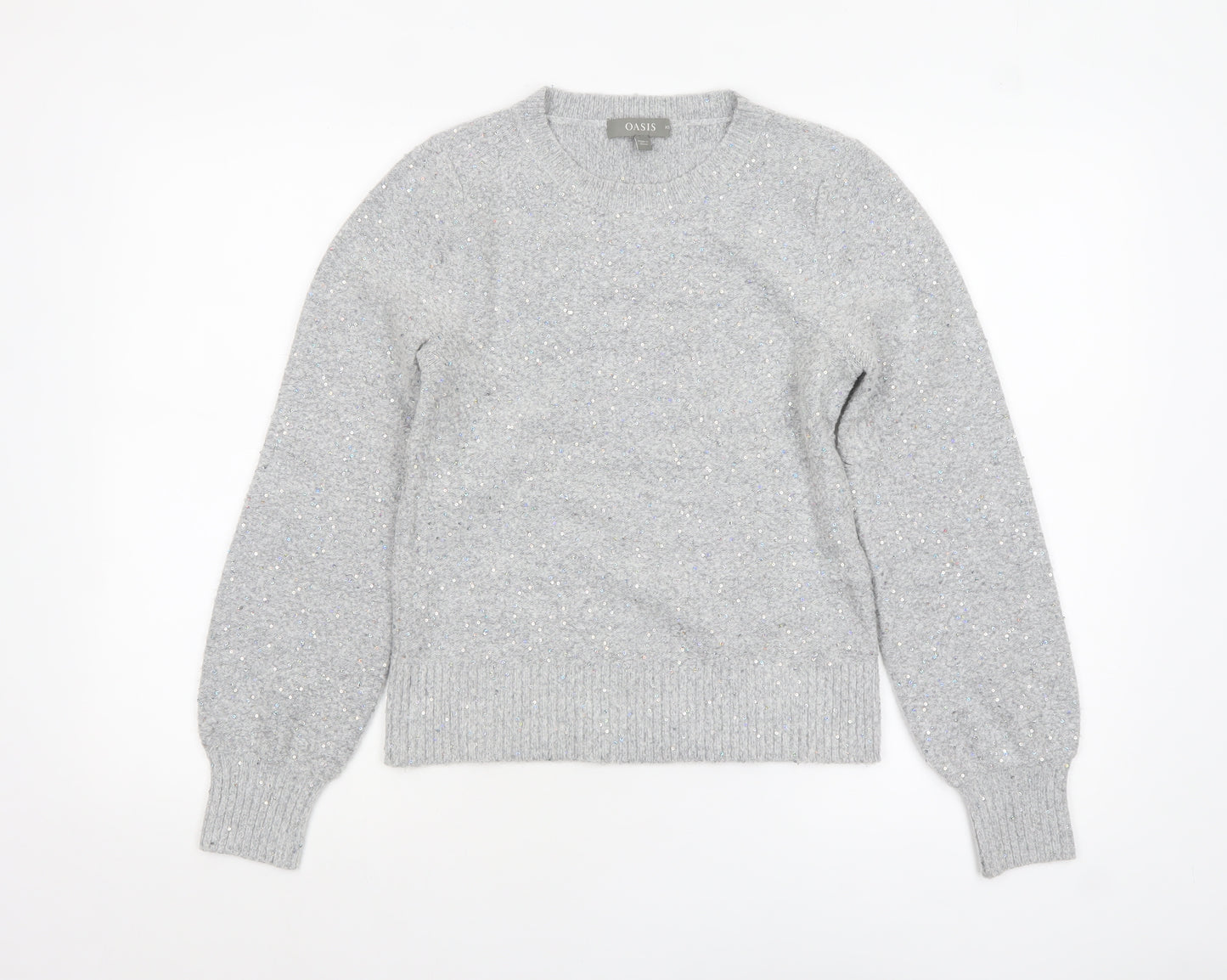 Oasis Women Grey Sequin Knit Pullover Jumper XS