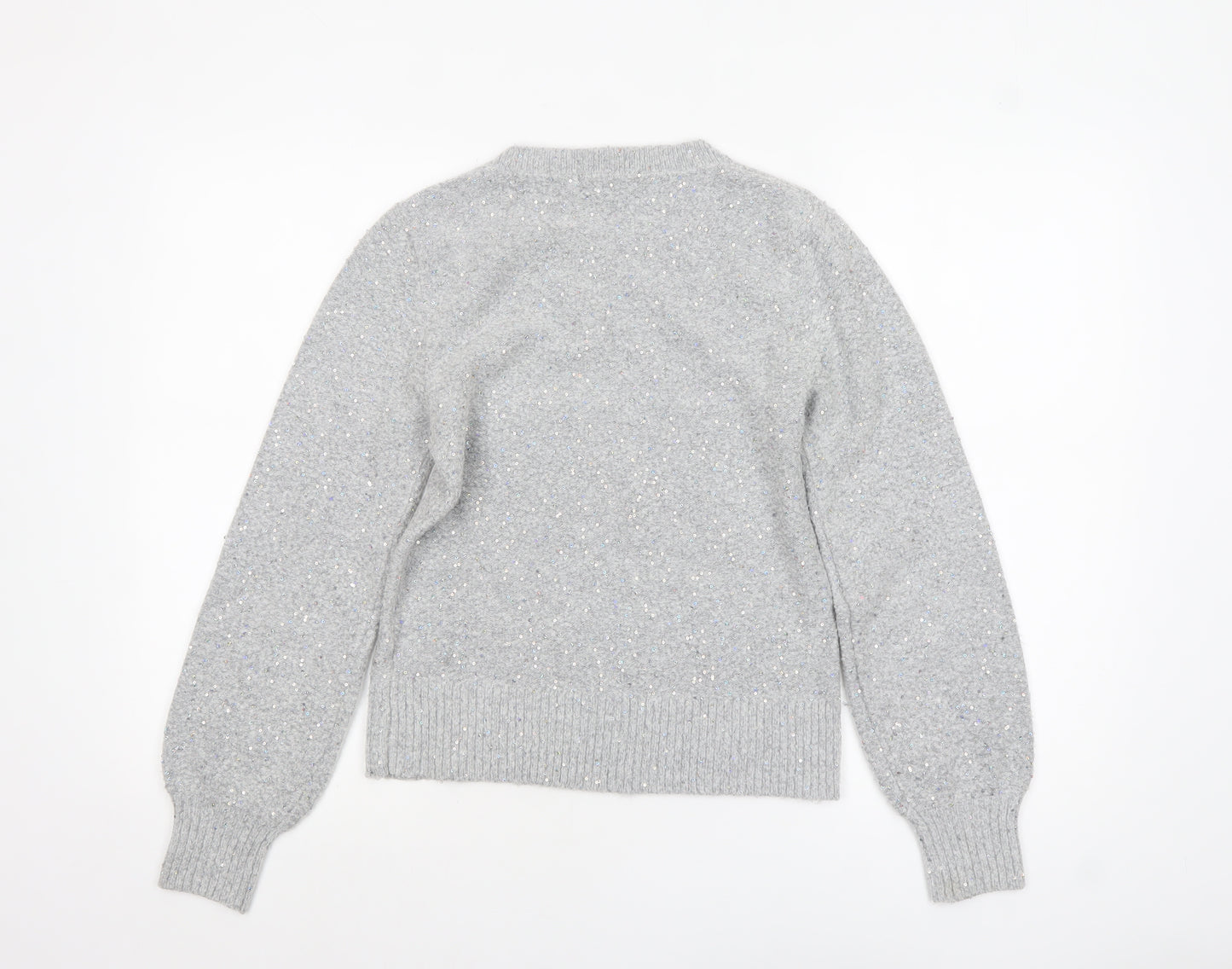 Oasis Women Grey Sequin Knit Pullover Jumper XS