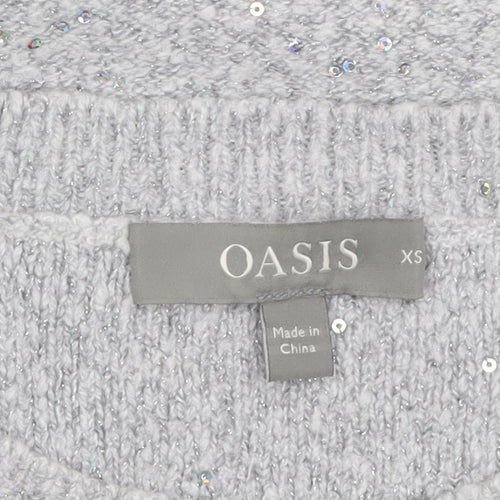 Oasis Women Grey Sequin Knit Pullover Jumper XS