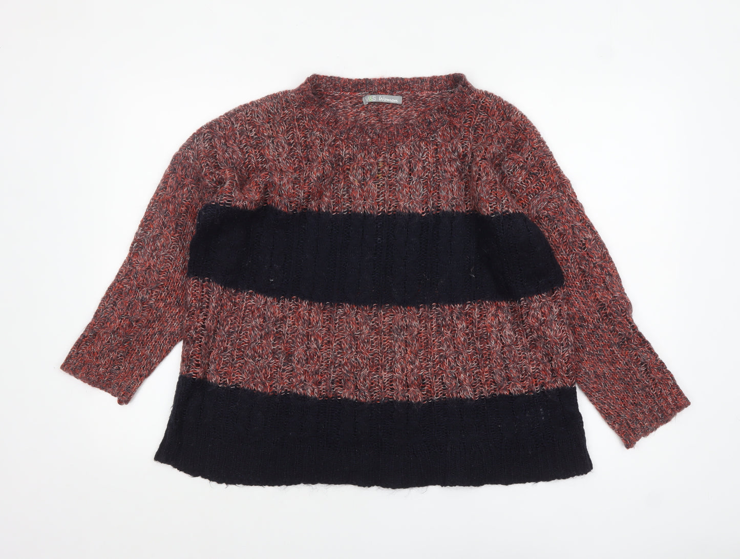 Marks and Spencer Women Navy Mix Size 12 Striped Chunky Knit Jumper