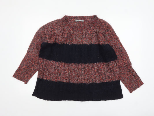 Marks and Spencer Women Navy Mix Size 12 Striped Chunky Knit Jumper