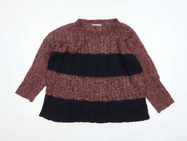 Marks and Spencer Women Navy Mix Size 12 Striped Chunky Knit Jumper