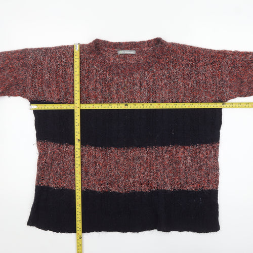 Marks and Spencer Women Navy Mix Size 12 Striped Chunky Knit Jumper