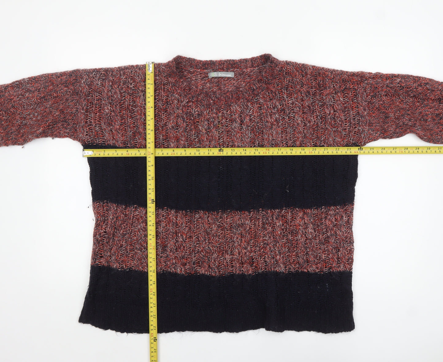 Marks and Spencer Women Navy Mix Size 12 Striped Chunky Knit Jumper