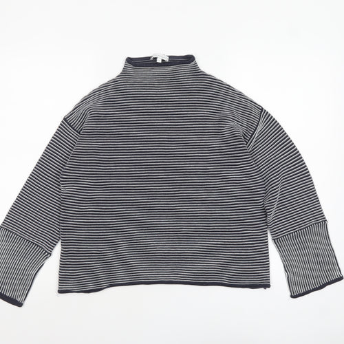 Warehouse Women’s Blue Striped Mock Neck Jumper Size 12