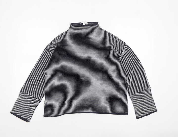 Warehouse Women’s Blue Striped Mock Neck Jumper Size 12