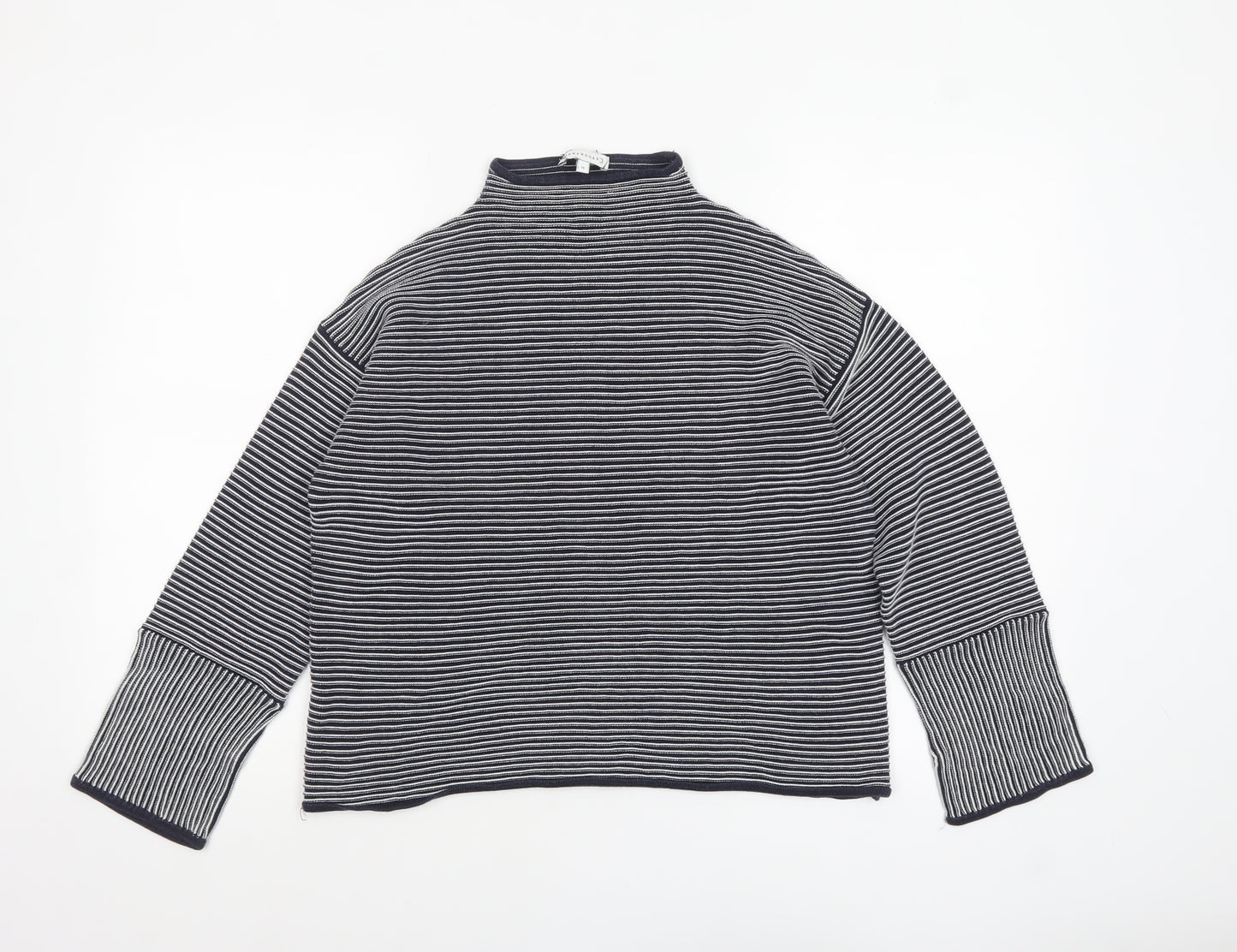 Warehouse Women’s Blue Striped Mock Neck Jumper Size 12