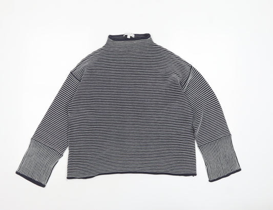 Warehouse Women’s Blue Striped Mock Neck Jumper Size 12