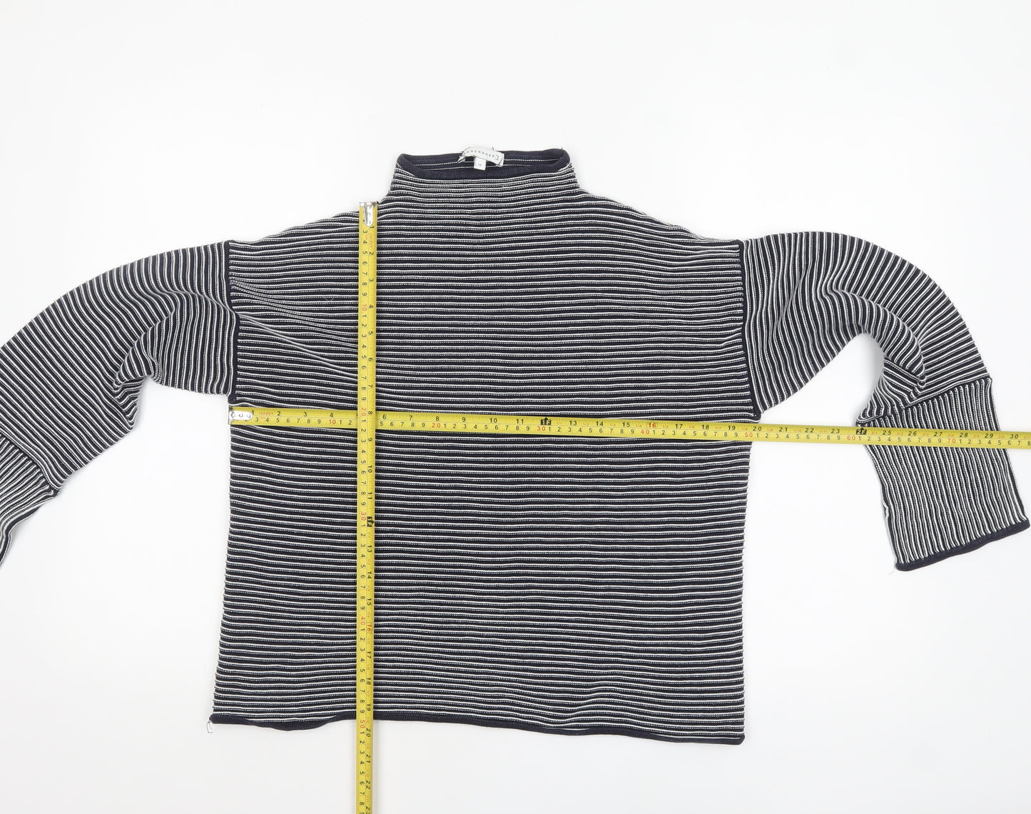Warehouse Women’s Blue Striped Mock Neck Jumper Size 12