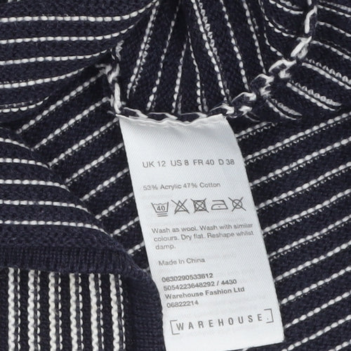 Warehouse Women’s Blue Striped Mock Neck Jumper Size 12