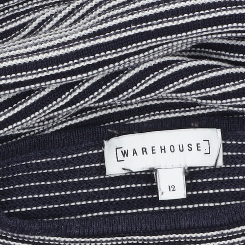 Warehouse Women’s Blue Striped Mock Neck Jumper Size 12