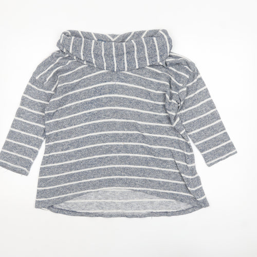 Style & Co Womens Blue Striped Cowl Neck Knit Jumper Size L