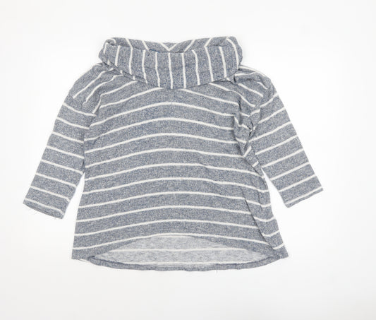 Style & Co Womens Blue Striped Cowl Neck Knit Jumper Size L