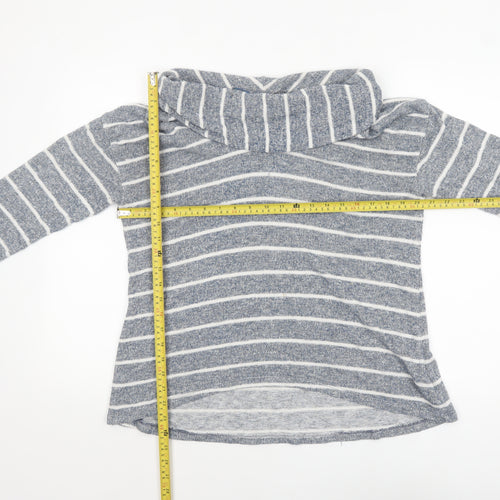 Style & Co Womens Blue Striped Cowl Neck Knit Jumper Size L