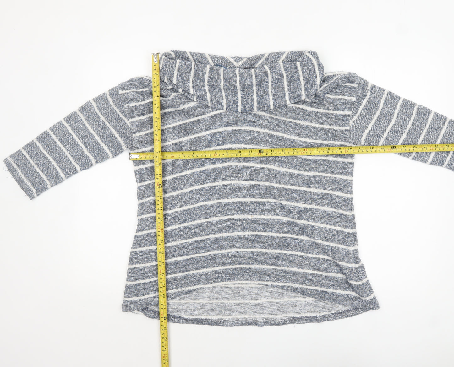 Style & Co Womens Blue Striped Cowl Neck Knit Jumper Size L