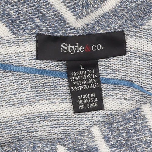 Style & Co Womens Blue Striped Cowl Neck Knit Jumper Size L
