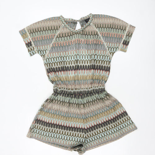 Topshop Women Multicoloured Knit Playsuit UK 6 Short Sleeve Elastic Waist