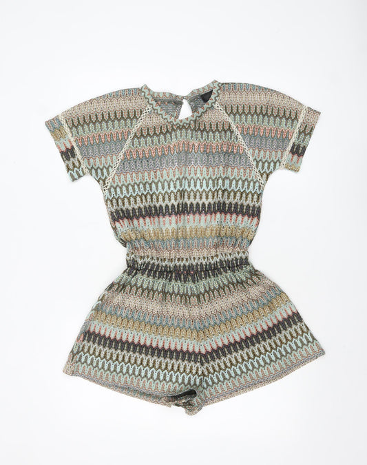 Topshop Women Multicoloured Knit Playsuit UK 6 Short Sleeve Elastic Waist
