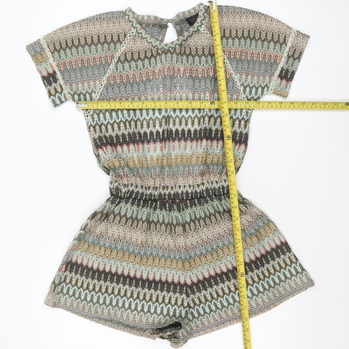 Topshop Women Multicoloured Knit Playsuit UK 6 Short Sleeve Elastic Waist