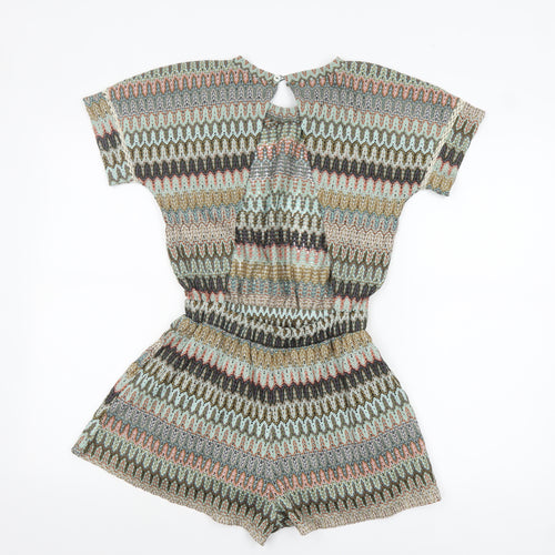 Topshop Women Multicoloured Knit Playsuit UK 6 Short Sleeve Elastic Waist