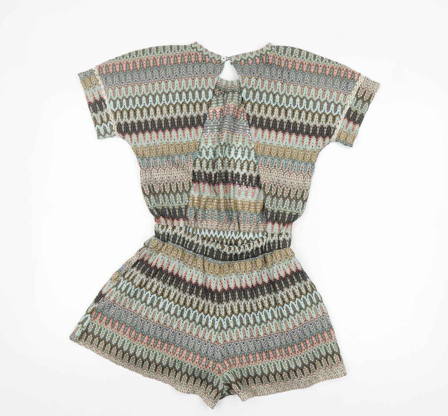 Topshop Women Multicoloured Knit Playsuit UK 6 Short Sleeve Elastic Waist