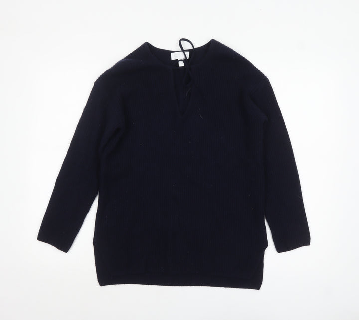 The White Company Women’s Black Wool Blend V-Neck Jumper XS