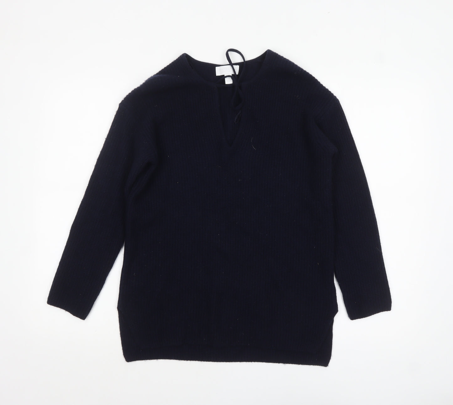 The White Company Women’s Black Wool Blend V-Neck Jumper XS