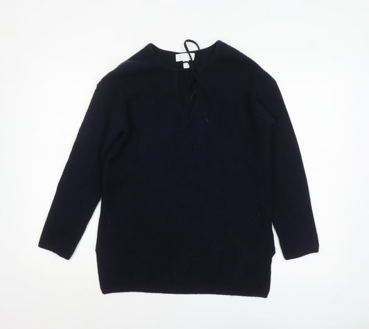 The White Company Women’s Black Wool Blend V-Neck Jumper XS