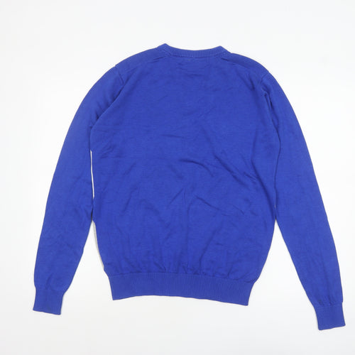 Slazenger Men's Blue Argyle V-Neck Cotton Blend Jumper M