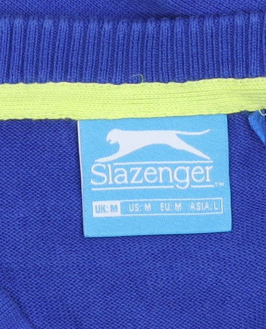 Slazenger Men's Blue Argyle V-Neck Cotton Blend Jumper M