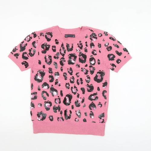Marks and Spencer Women Pink Sequin Leopard Knit Jumper Size 10