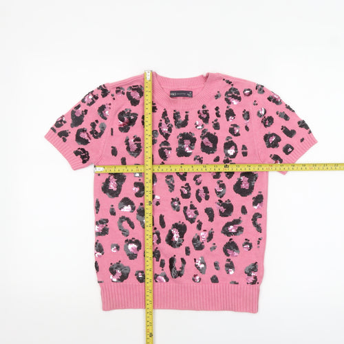 Marks and Spencer Women Pink Sequin Leopard Knit Jumper Size 10