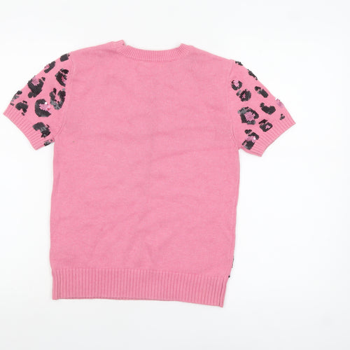 Marks and Spencer Women Pink Sequin Leopard Knit Jumper Size 10