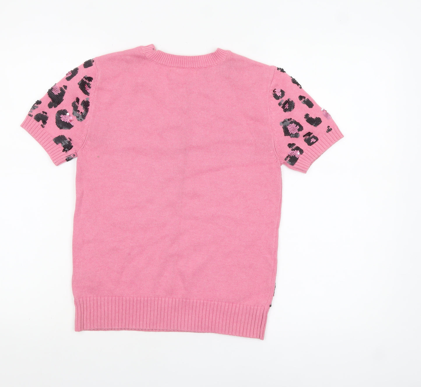 Marks and Spencer Women Pink Sequin Leopard Knit Jumper Size 10