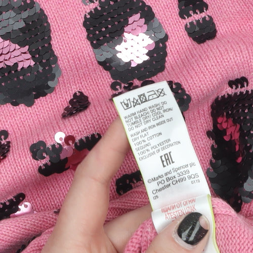 Marks and Spencer Women Pink Sequin Leopard Knit Jumper Size 10