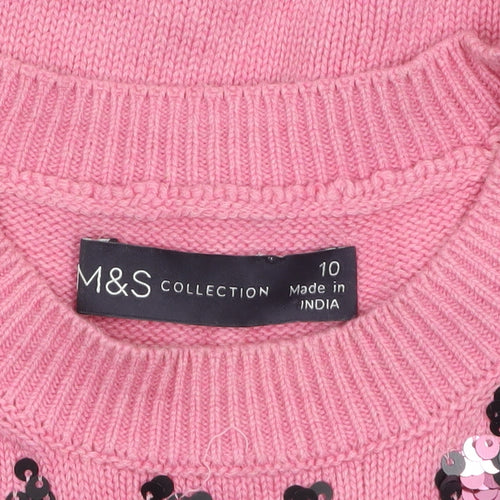 Marks and Spencer Women Pink Sequin Leopard Knit Jumper Size 10