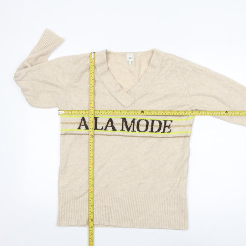 River Island Women Beige V-Neck 'A La Mode' Knit Jumper Size S
