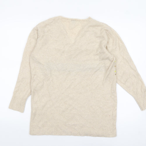 River Island Women Beige V-Neck 'A La Mode' Knit Jumper Size S