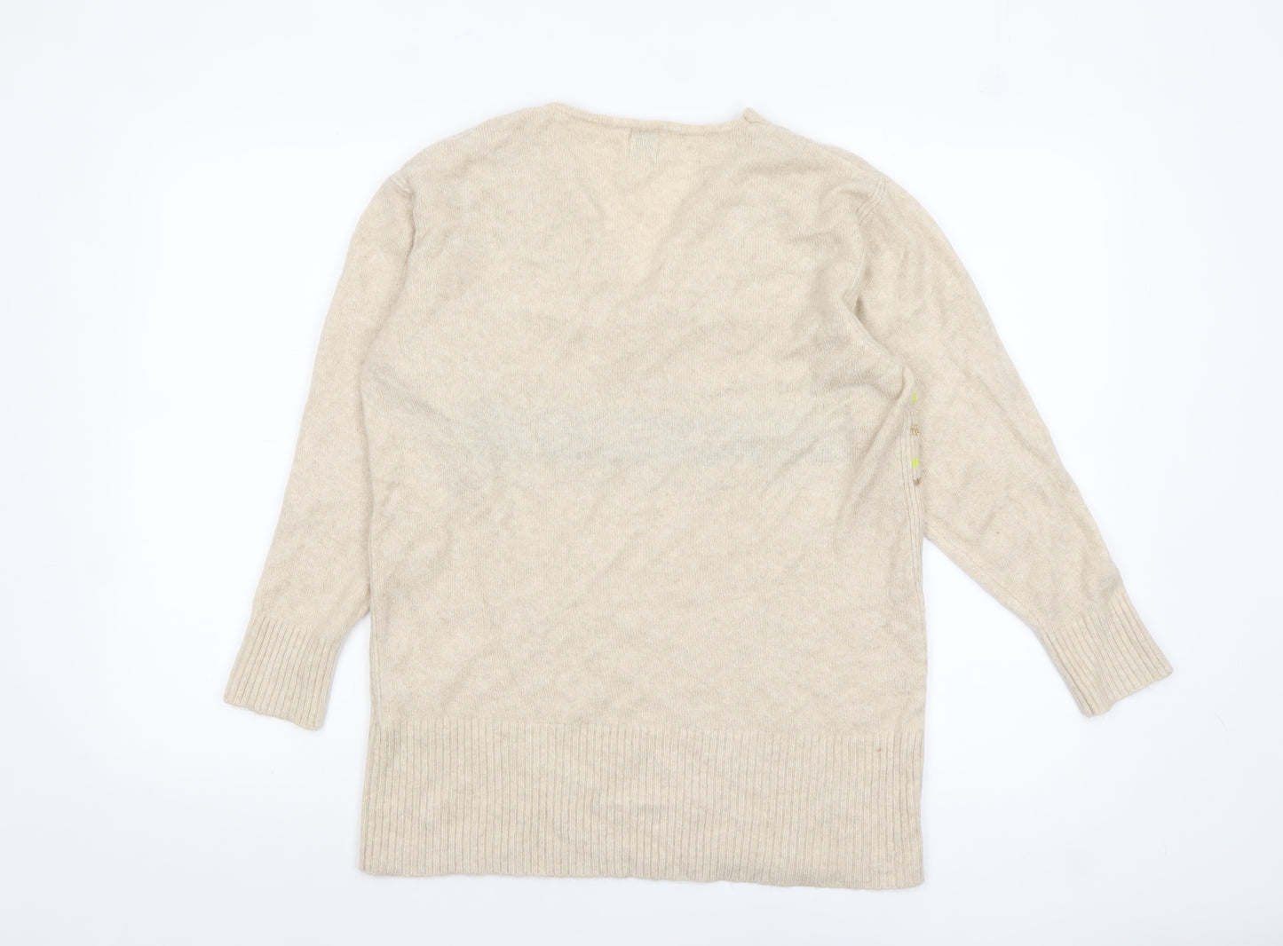 River Island Women Beige V-Neck 'A La Mode' Knit Jumper Size S