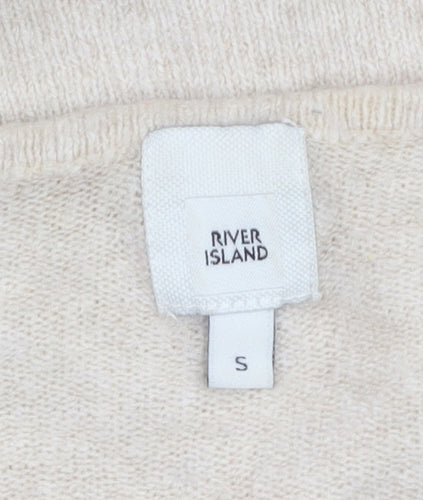 River Island Women Beige V-Neck 'A La Mode' Knit Jumper Size S