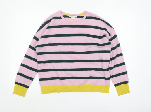 Boden Womens Pink Striped 100% Cashmere Crew Neck Jumper Size M