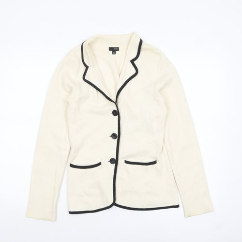 Jobis Women Ivory Black Trim Cardigan UK 10 Cotton Blend